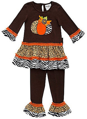 Rare Editions 2T-6X Thanksgiving Pumpkin-Appliqued Animal-Print Dress & Leggings Set
