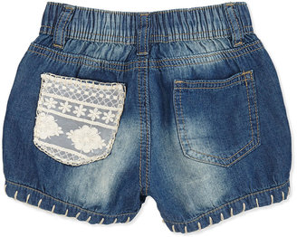 Baby Sara Lace-Patch Denim Shorts, 2T-4T
