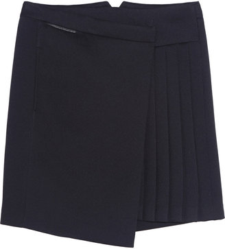 Nicole Farhi Faux leather-trimmed pleated twill skirt