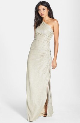 Laundry by Shelli Segal Foiled One-Shoulder Gown