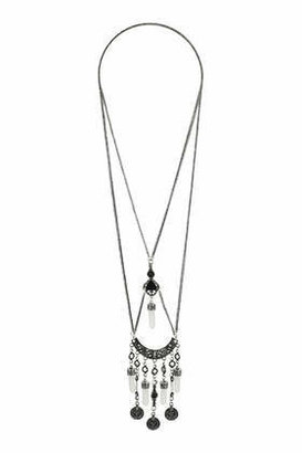 Topshop Womens Engraved Bar And Disc Necklace - Black