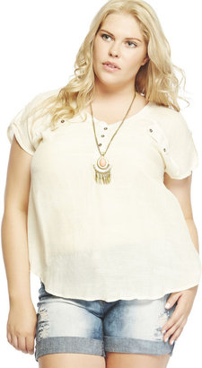 Wet Seal Button Detail Crepe V-Neck Tee
