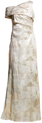Aidan Mattox Metallic Jacquard One-Shoulder Gown