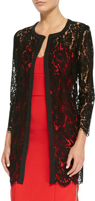 Milly Sheer Floral-Lace Open Coat
