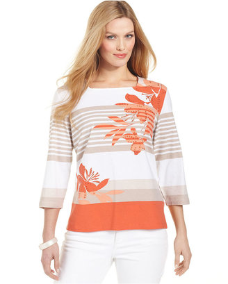 Alfred Dunner Striped Floral-Print Top