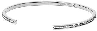Michael Kors Silver Tone Clear Pave Thin Bar Open Cuff-SILVER-One Size