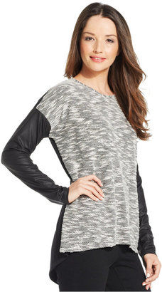 Style&Co. Mixed-Media Faux-Leather Pullover