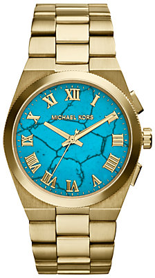 Michael Kors MK5894 Women's Brooks Statement Dial Bracelet Strap Watch, Turquoise/Gold