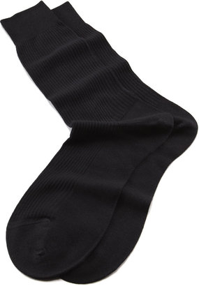 Pantherella Mid-Calf Ribbed Wool Dress Socks, Black