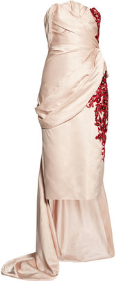 Marchesa Embroidered duchesse-silk satin gown