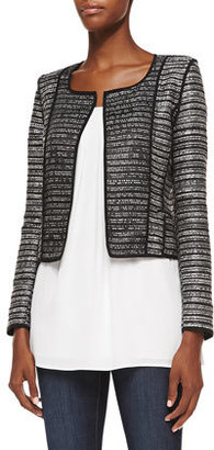 Milly Cropped Open-Front Cardigan w/ Piping