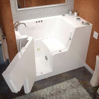 Therapeutic Tubs Mohave 53" x 29" Walk in Air/Whirlpool Fiberglass Bathtub with Faucet, Light and Integrated Seat