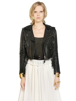 Faith Connexion Cropped Nappa Leather Biker Jacket