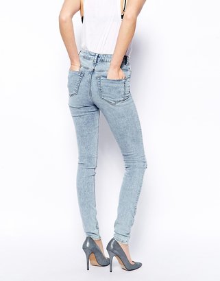 ASOS Ridley High Waist Ultra Skinny Jeans in Promise Blue Acid Wash With Ripped Knee