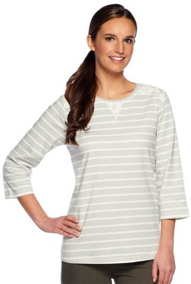Denim & Co. Perfect Jersey 3/4 Sleeve Striped Top w/ Lace Detail