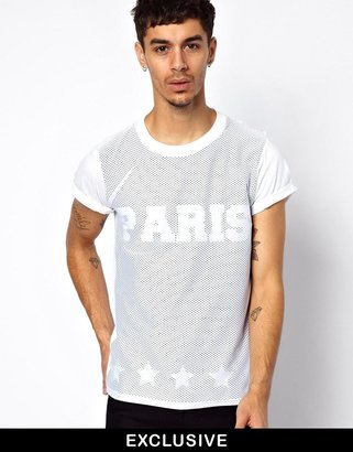 Reclaimed Vintage T-Shirt with Paris Print and Airtex Overlay