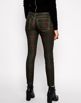 ASOS COLLECTION Lisbon Skinny Mid Rise Ankle Grazer Jeans in Mulled Plaid  Print