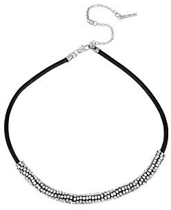 Kenneth Cole Silvertone Seed Bead Wrapped Leather Necklace