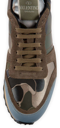 Valentino Rockstud Metallic Camo-Print Sneaker, Safari