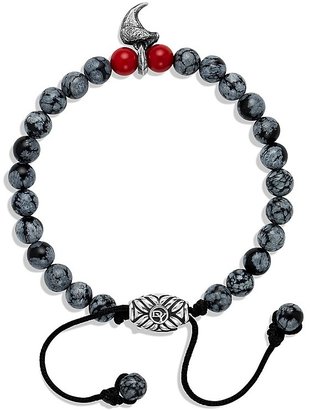 David Yurman Spiritual Beads Claw Bracelet with Snowflake Obsidian & Red Coral