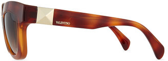 Valentino Rockstud-Temple Cat-Eye Sunglasses, Blonde Havana