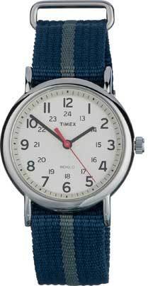 Timex Weekender Blue and Grey Stripe Watch.