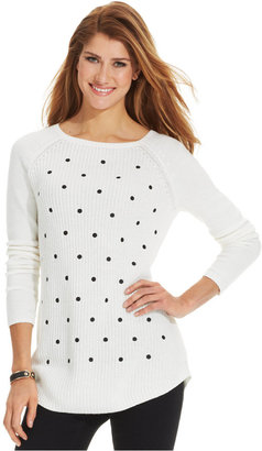 Style&Co. Petite Ribbed-Knit Polka-Dot Sweater