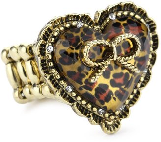 Betsey Johnson Lovely Leopard" Heart with Bow Adjustable Ring