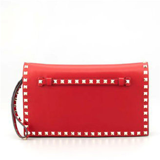 Valentino Rockstud Flap Wristlet Clutch Bag, Red (Rosso)