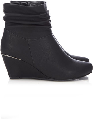 Wallis Black PU Ruched Ankle Boot