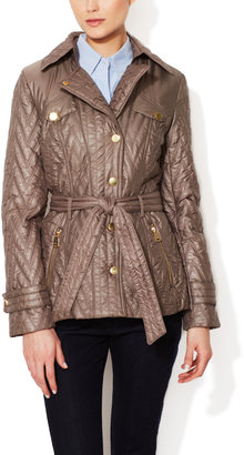 Via Spiga Chevron Quilted Belted Panel Jacket