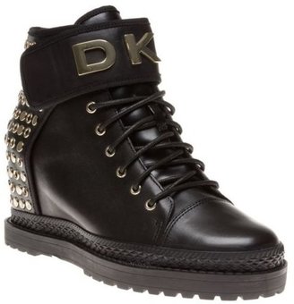 DKNY New Womens Black Carly Leather Boots Ankle Lace Up Velcro