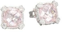 Judith Ripka La Petite Pink Crystal & Sterling Silver Cushion Stud Earrings