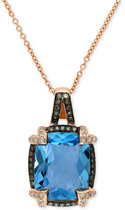 Bleu Rosé by EFFY Blue Topaz (6-3/8 ct. t.w.) and Brown Diamond (1/4 ct. t.w.) Cushion-Cut Pendant Necklace in 14k Rose Gold