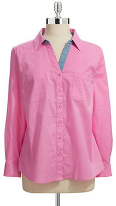 Style And Co. Petite Roll Sleeve Button Front Shirt