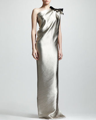 Lanvin One-Shoulder Duchess Satin Column Gown