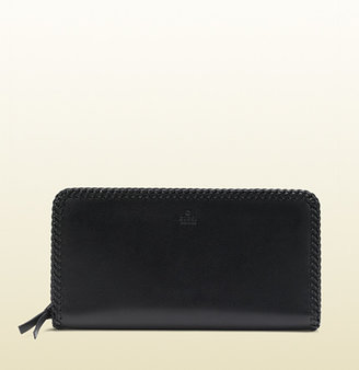 Gucci Handwoven Leather Zip Around Wallet
