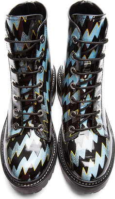 Kenzo Black Patent Leather Lightning Bolt Lug Sole Mortisia Boots