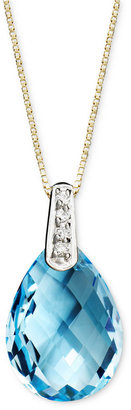 Macy's 14k Gold Necklace, Blue Topaz (6-1/5 ct. t.w.) and Diamond Accent Pear Brio Pendant