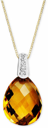Macy's 14k Gold Necklace, Citrine (4-3/4 ct. t.w.) and Diamond Accent Pear Brio Drop Pendant