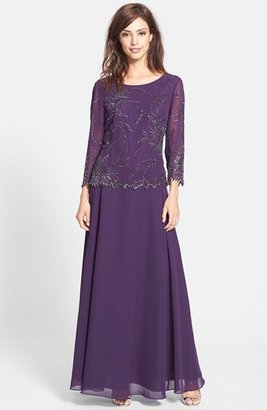J Kara Women's Beaded Chiffon A-Line Gown, Size 8 - Purple