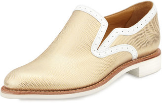 Angela The Office of Scott Metallic Stamped Leather Loafer, Goldie