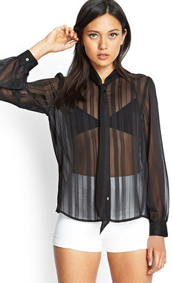 Forever 21 Sheer Striped Tie Blouse