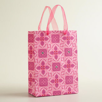 Cost Plus World Market Large Pink Tile Print Handmade Gift Bag
