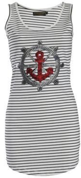 Pussycat London White sequin anchor embellished stripe tunic