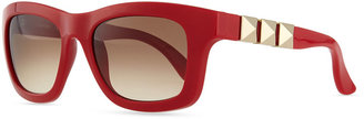 Valentino Rockstud Iconic Square Plastic Sunglasses, Red