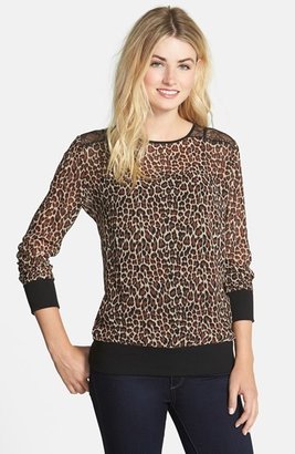 Vince Camuto Lace Trim Leopard Print Sheer Pullover