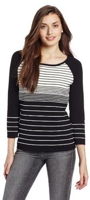 Cable & Gauge Women's 3/4 Sleeve Raglan with Ottoman and Stripes Sweater