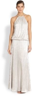 Laundry by Shelli Segal Pleated Foil Jersey Gown
