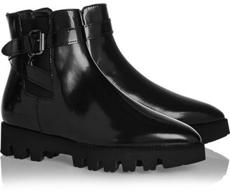 Karl Lagerfeld Paris Glossed-leather ankle boots